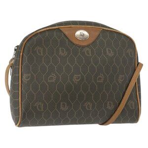 Christian Dior Honeycomb Canvas Shoulder Bag PVC Gray Gold Auth ti3472